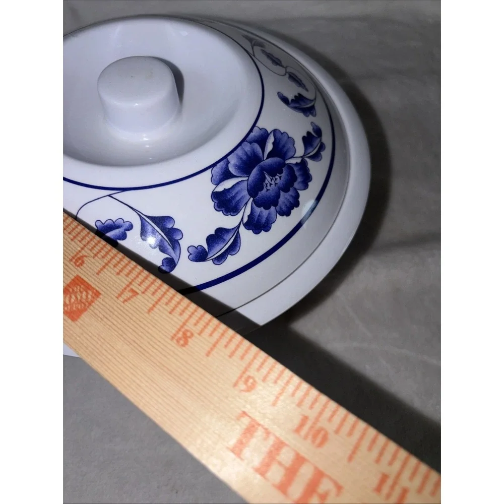 Thunder Group Tar Hong 8010 BL Melamine Serving Bowl Lid Blue White Floral EUC